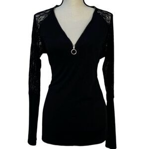 Ribbed Lace Contrast Blouse